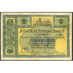 North of Scotland Bank Ltd. £5 PS640 dated 1-3-1934 prefix A, fine. (1)  £60...