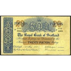 Royal Bank of Scotland £20 dated 1-5-1957 prefix G, P319C, £271 in ink on rev; corner fold bottom...