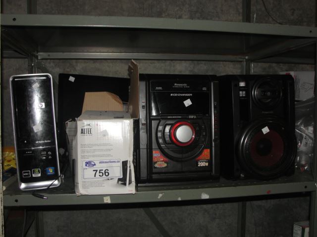 Shelf Lot Of Electronics Panasonic Bookshelf Stereo Computer