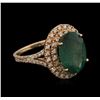 Image 2 : 5.55ct Emerald and Diamond Ring - 14KT Rose Gold