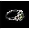 Image 2 : 3.01ct Green Sapphire and Diamond Ring - 14KT White Gold