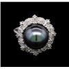 Image 1 : 11.50MM Pearl and Diamond Ring - 18KT White Gold