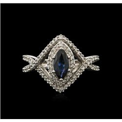 1.00ct Blue Sapphire and Diamond Ring - 14KT White Gold