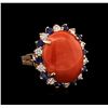 Image 2 : 14KT Rose Gold 9.80ct Red Coral, Sapphire and Diamond Ring