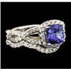 Image 1 : 14KT White Gold 1.22ct Tanzanite and Diamond Ring and Guard