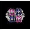 Image 1 : 2.00ctw Multi Sapphire and Diamond Ring - 14KT White Gold