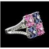 Image 2 : 2.00ctw Multi Sapphire and Diamond Ring - 14KT White Gold