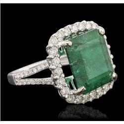 14KT White Gold 7.77ct Emerald and Diamond Ring