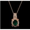 Image 2 : 14KT Rose Gold 1.83ct Emerald and Diamond Pendant With Chain
