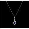 Image 1 : 4.00ct Tanzanite and Diamond Pendant With Chain - 18KT White Gold