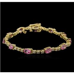 4.73ctw Pink Sapphire and Diamond Bracelet - 14KT Yellow Gold