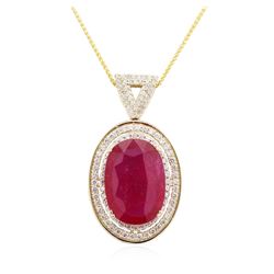 14KT Yellow Gold 21.67ct Ruby and Diamond Pendant With Chain