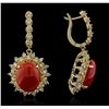 Image 2 : 14KT Yellow Gold 13.02ctw Coral and Diamond Earrings