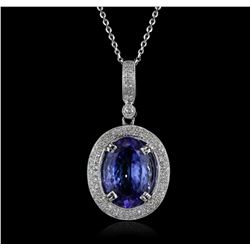 14KT White Gold 4.49ct Tanzanite and Diamond Pendant With Chain