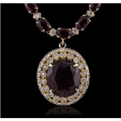 14KT Yellow Gold 40.78ctw Ruby and Diamond Necklace