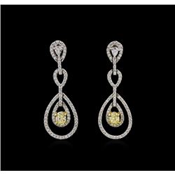 1.94ctw Fancy Yellow Diamond Earrings - 18KT Two-Tone Gold