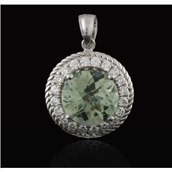 14KT White Gold 3.05ct Green Amethyst and Diamond Pendant