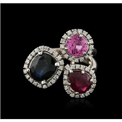 14KT White Gold 3.25ctw Sapphire, Ruby and Diamond Ring