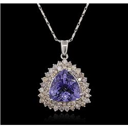 11.38ct Tanzanite and Diamond Pendant With Chain - 14KT White Gold