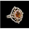 Image 1 : 1.20ct Orange Tourmaline and Diamond Ring - 14KT Tri-Color Gold