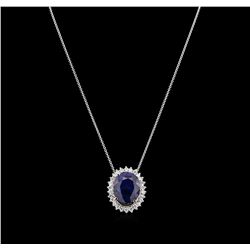 25.71ct Sapphire and Diamond Pendant With Chain - 14KT White Gold