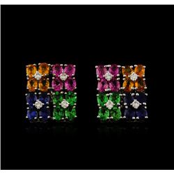 14KT White Gold 4.00ctw Multicolor Sapphire and Diamond Earrings