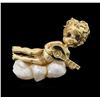 Image 1 : 0.04ctw Sapphire and Pearl Brooch - 14KT Yellow Gold