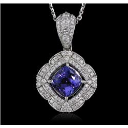 14KT White Gold 2.31ct Tanzanite and Diamond Pendant With Chain