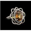 Image 2 : 6.19ct Honey Zircon and Diamond Ring - 14KT White Gold