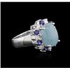 Image 2 : 14KT White Gold 4.43ct Aquamarine, Sapphire and Diamond Ring