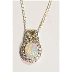 STERLING SILVER OPAL PENDANT NECKLACE