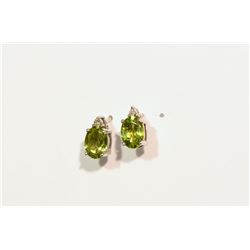 STERLING SILVER PERIDOT & DIAMOND EARRINGS