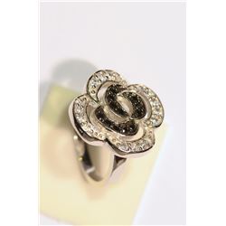 STERLING SILVER BLACK & WHITE CZ RING