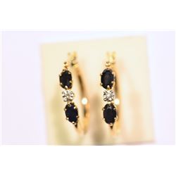 9KT GOLD SAPPHIRE (1.4CT) & DIAMOND HOOP EARRINGS