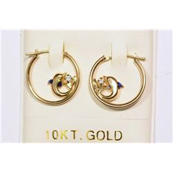 10KT GOLD CZ 'DOLPHIN' HOOP EARRINGS