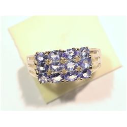 STERLING SILVER TANZANITE & DIAMOND RING