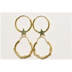 14KT GOLD HOOP EARRINGS (2 PAIRS)