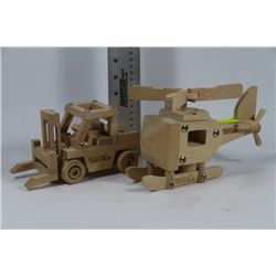WOODEN TONKA FORKLIFT AND HELICOPTER