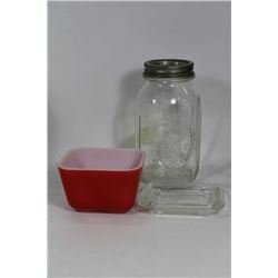 OLD MASON JAR & PYREX DISH SOLD WITH EDMONTON