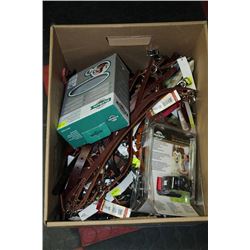 BOX OF DOG COLLARS --LEATHER AND FABRIC