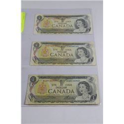 1973 CANADIAN 1 DOLLAR BANKNOTES X3