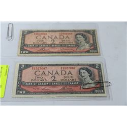 PAIR OF 1954 CANADIAN 2 DOLLAR BANKNOTES