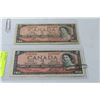 Image 1 : PAIR OF 1954 CANADIAN 2 DOLLAR BANKNOTES