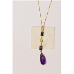 14kt Gold Amethyst and Sapphire Pendant Necklace