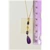 Image 2 : 14kt Gold Amethyst and Sapphire Pendant Necklace