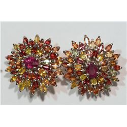 Steling Silver Ruby and Sapphire Earrings