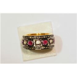 Sterling Silver Gold Plated Ruby and Diamond Ring