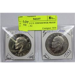 1974 & 1976 U.S. EISENHOWER PROOF SILVER $1 X2