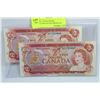 Image 1 : GEM UNC 1974 $2 NOTES CONSECUTIVE S/N RZ PREFIX X2