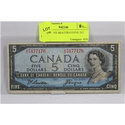 1954 $5 NOTE BEATTIE/COYNE 1ST PRINTING